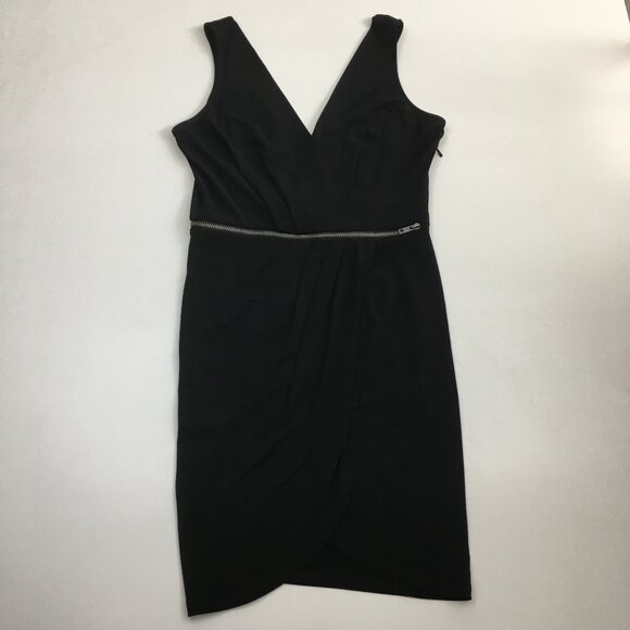 BCBGENERATION Black Zipper Bust Ruching Tulip Overlay Hem Top - Picture 1 of 13